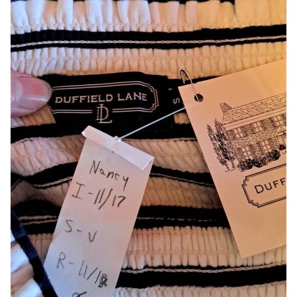 Duffield Lane Nancy Navy Stripe Smocked Waist Tiered Ruffle Skirt Women's Small - Picture 7 of 8